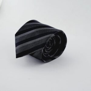 Black Silver Striped Woven Necktie