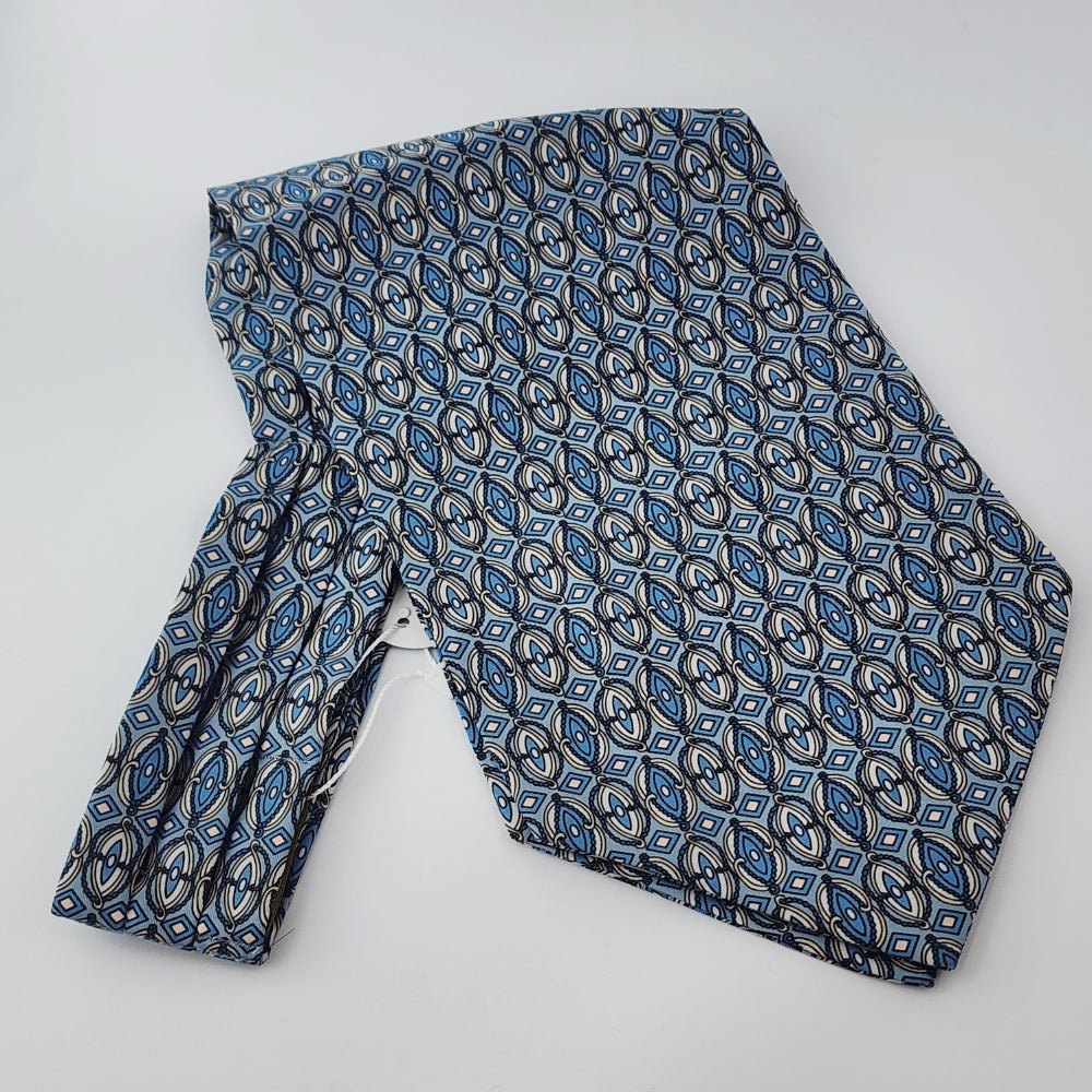 Blue Geometric Pattern Ascot Tie