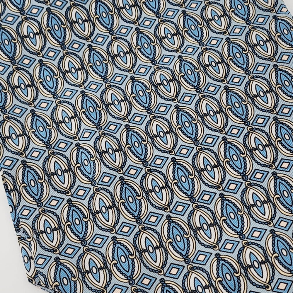 Blue Geometric Pattern Ascot Tie - Image 4