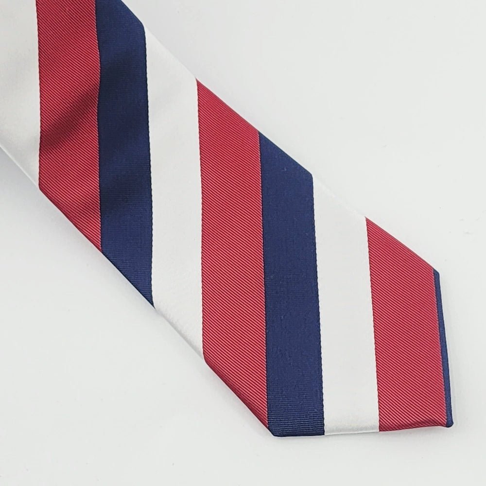 Red Navy White Striped Woven Necktie - Image 2