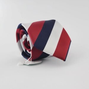 Red Navy White Striped Woven Necktie