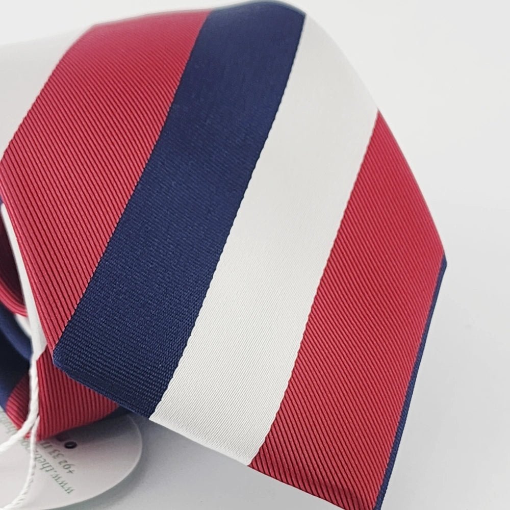 Red Navy White Striped Woven Necktie - Image 4