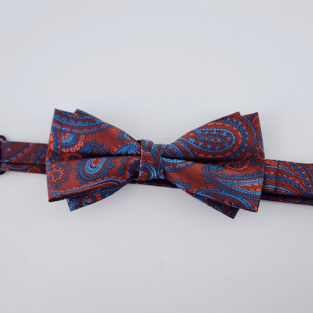Rust Orange Blue Paisley Bow Tie