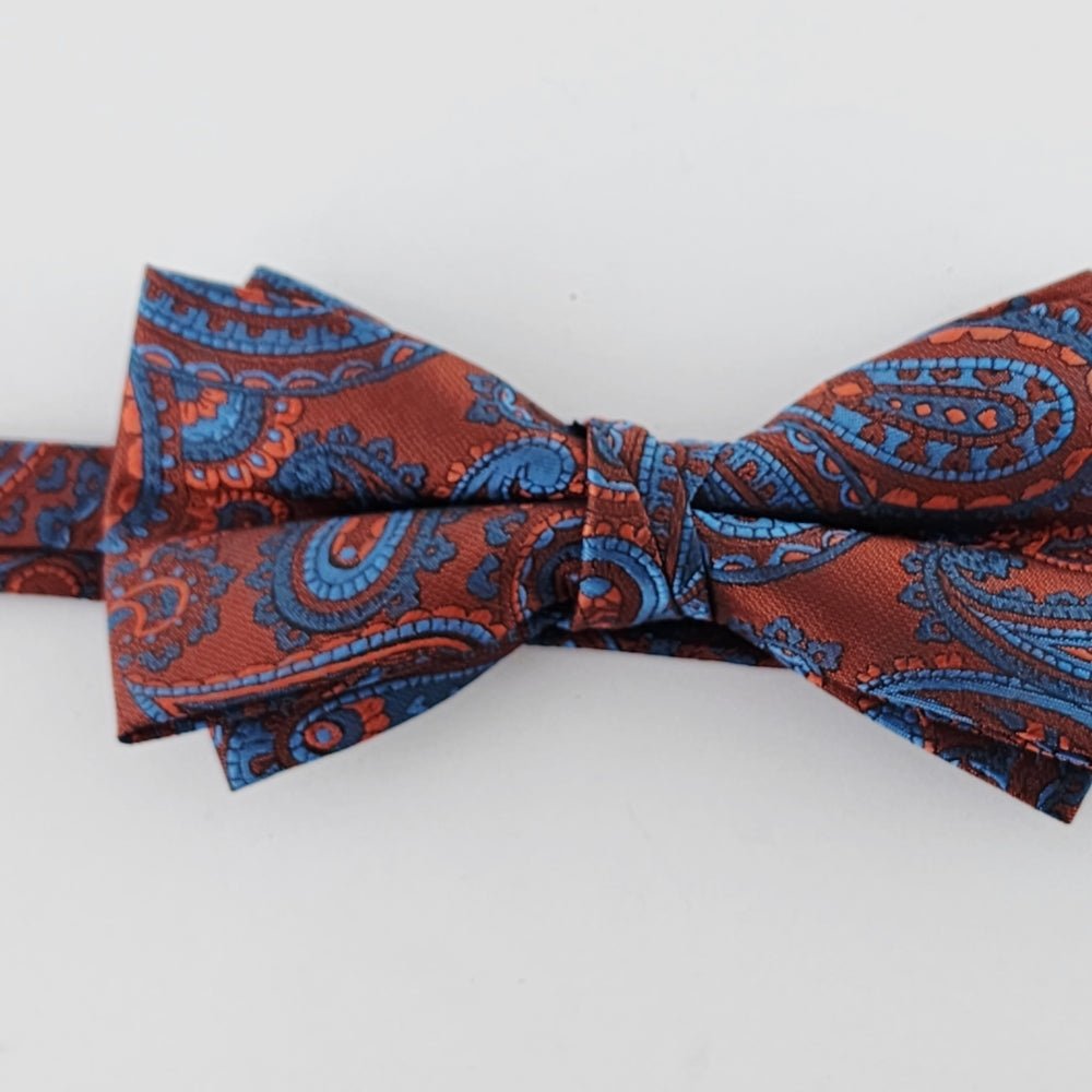 Rust Orange Blue Paisley Bow Tie - Image 2