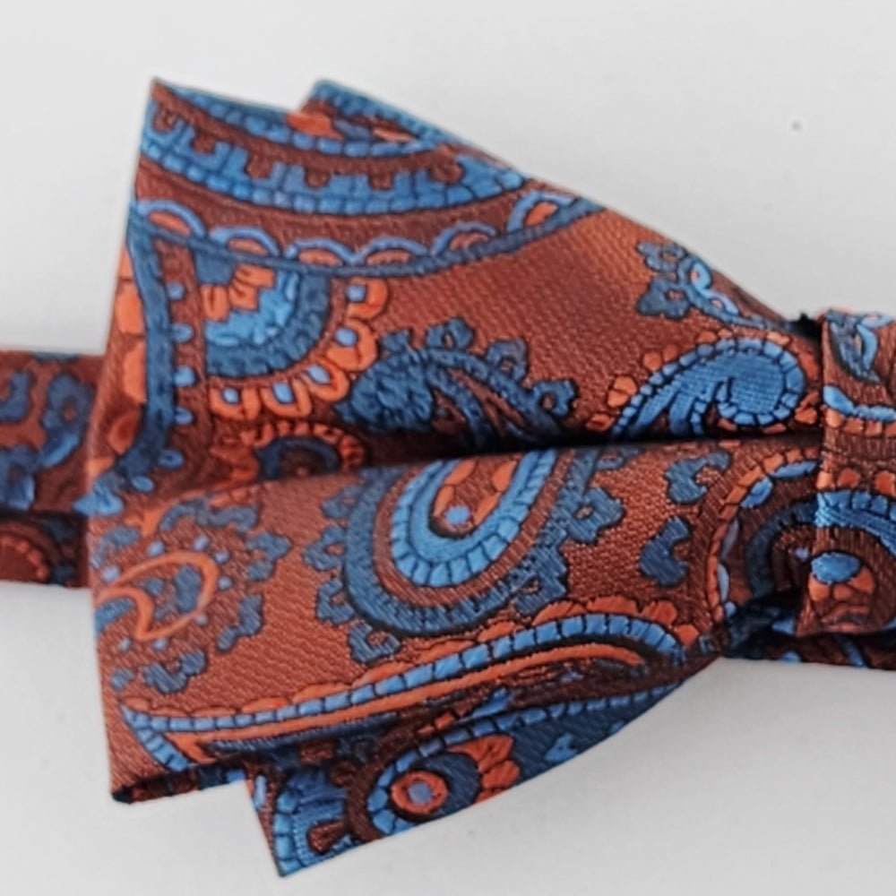 Rust Orange Blue Paisley Bow Tie - Image 3